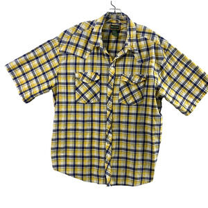 Urban Color Shirt Mens XXL Pearl‎ Snap Western Plaid Short Sleeve Yellow Blue